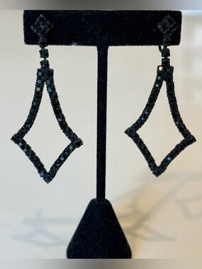 Vintage Black Crystal Geometric Drop Earrings - Coro